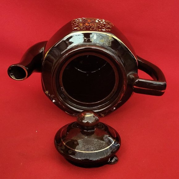VTG Hand Painted Gold Trim Dark Brown Teapot Made In Japan - Picture 6 of 14